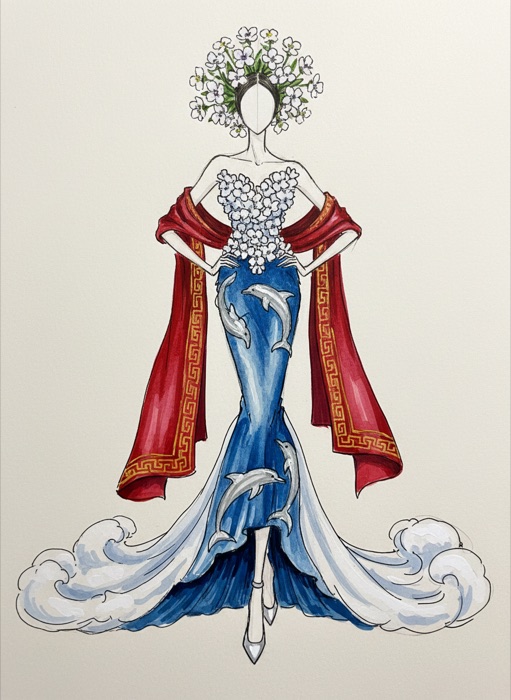 The sketch of Gibraltar's national costume, Strait of Gibraltar