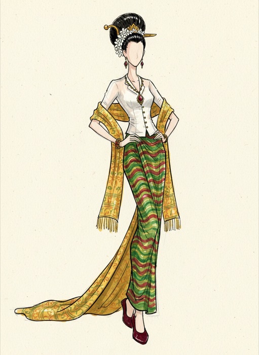 The sketch of Myanmar's national costume, Acheik