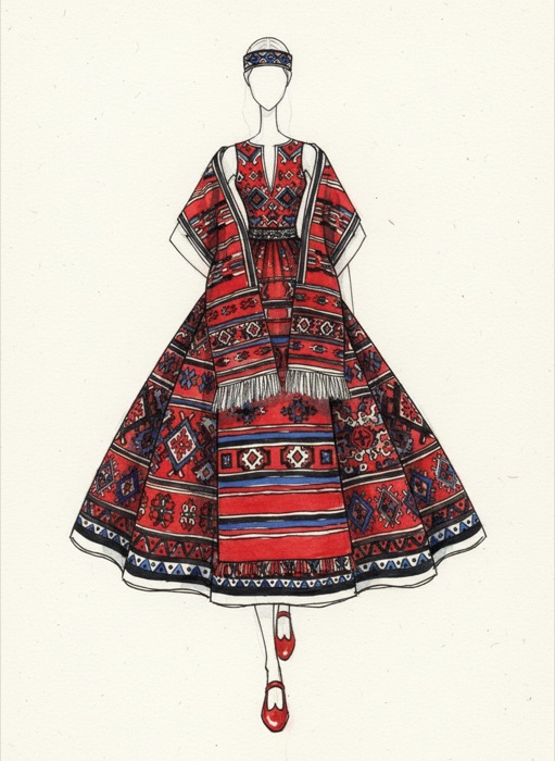 The sketch of Serbia's national costume, Pirotski Ćilim