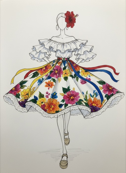 The sketch of Venezuela's national costume, Traje de Joropo