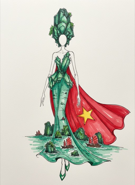 The sketch of Vietnam's national costume, Vịnh Hạ Long
