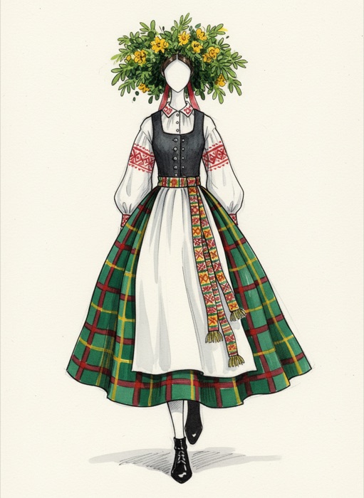 The sketch of Lithuania's national costume, Juostos