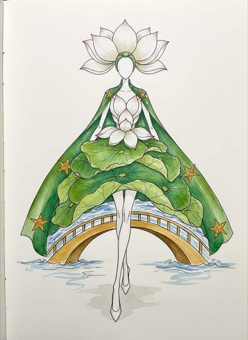 The sketch of Macau's national costume, Flor de Lótus