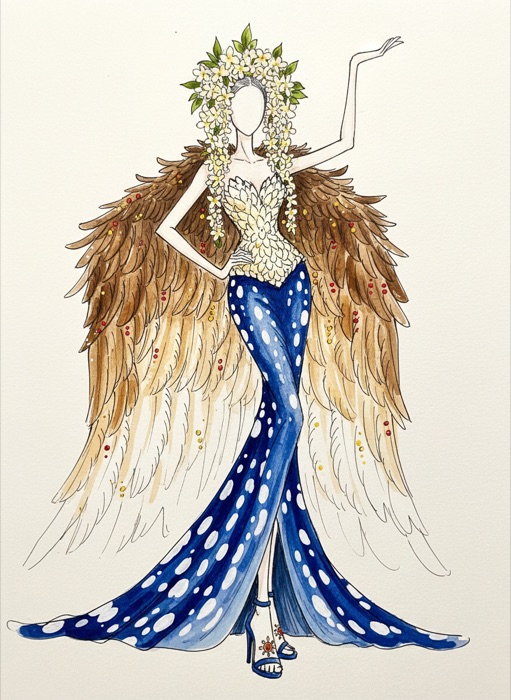 The designer's sketch of Philippines's national costume, Sampaguita