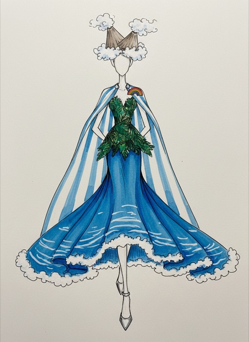 The sketch of Nicaragua's national costume, Ometepe