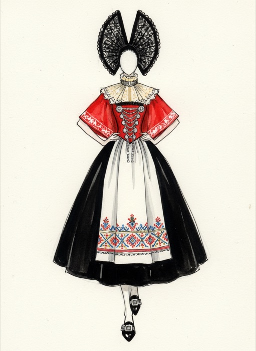 The sketch of Switzerland's national costume, Appenzeller Tracht
