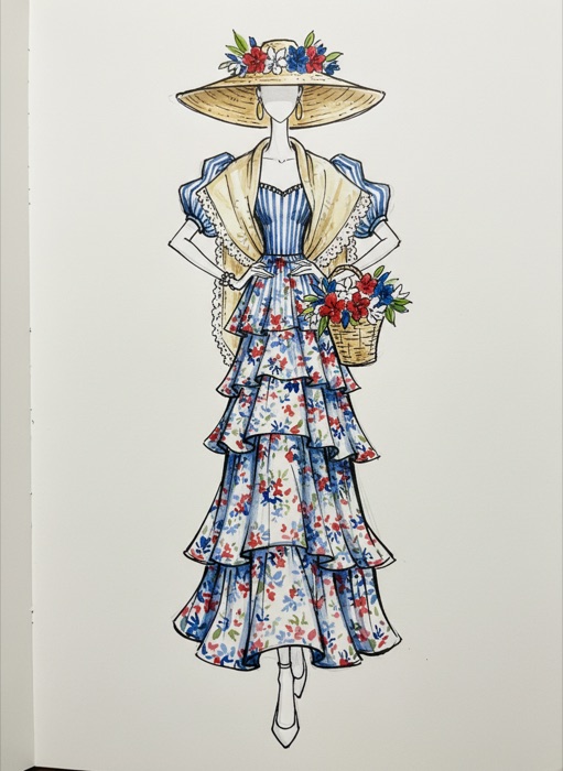 The sketch of Dominican Republic's national costume, Muñeca Limé