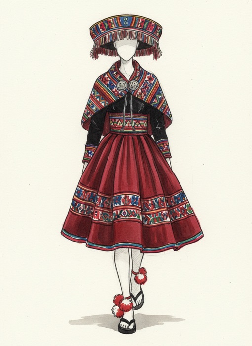 The sketch of Peru's national costume, Awana Chinchero