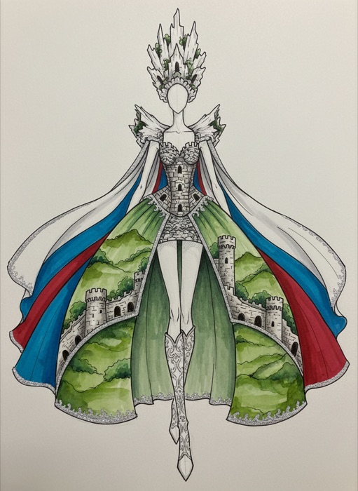 The sketch of Slovakia's national costume, Spišský hrad