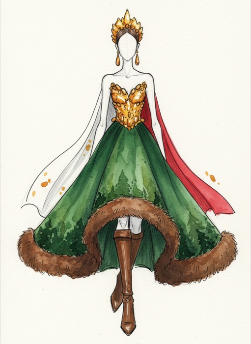 The sketch of Poland's national costume, Bursztyn
