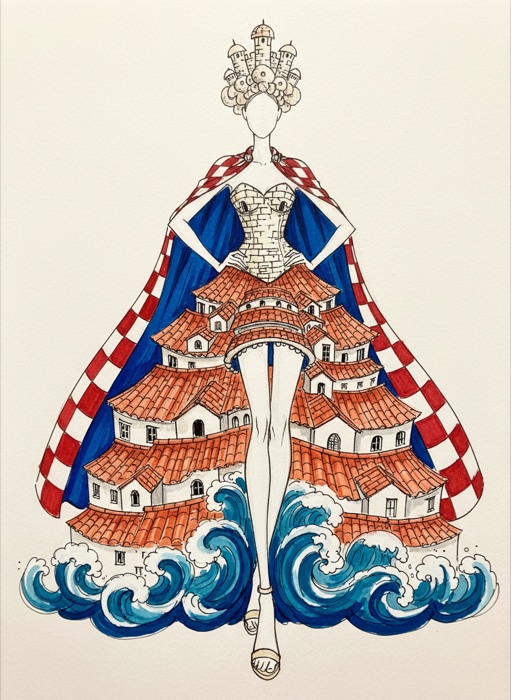 The sketch of Croatia's national costume, Dubrovnik