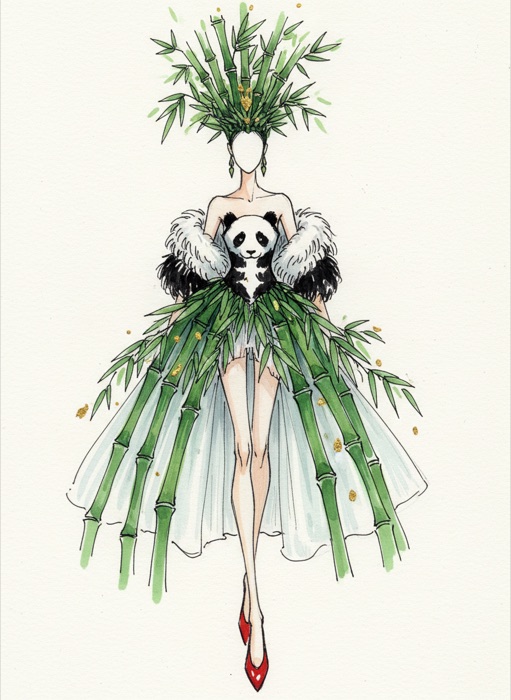 The sketch of China's national costume, Xióngmāo yǔ Zhú