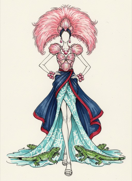 The sketch of British Virgin Islands's national costume, Anegada