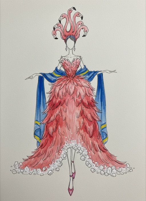 The sketch of Curaçao's national costume, Flamingo