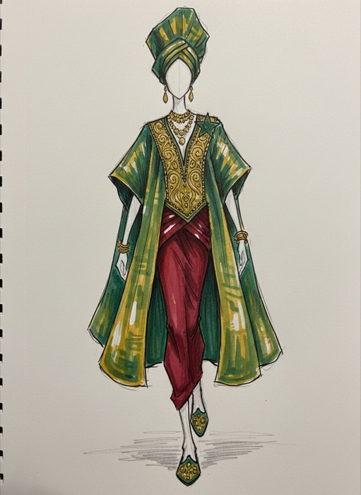 The sketch of Senegal's national costume, Grand Boubou