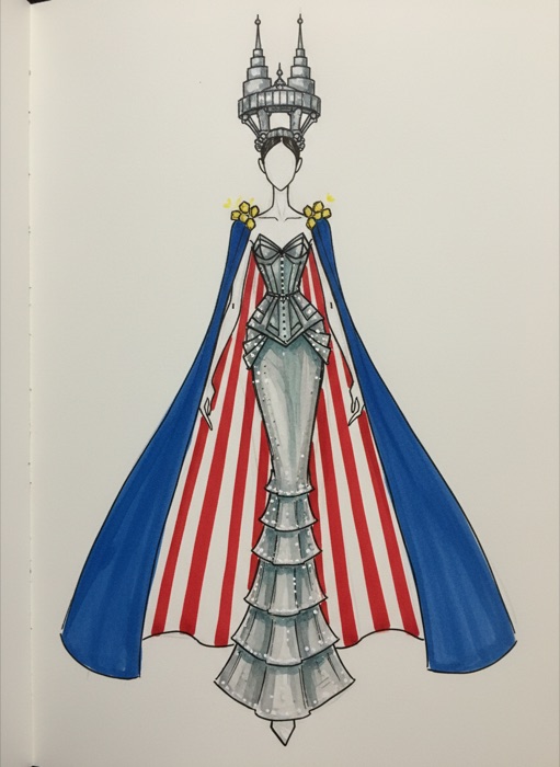 The sketch of Malaysia's national costume, Menara Berkembar