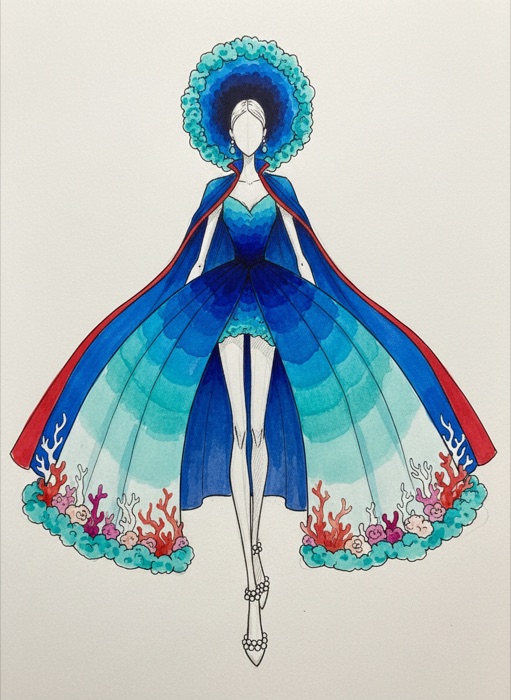 The sketch of Belize's national costume, Great Blue Hole