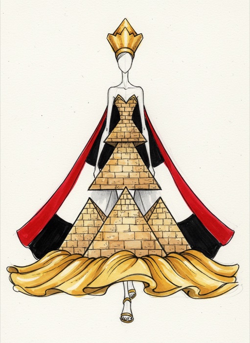 The sketch of Egypt's national costume, Ahramat al-Giza