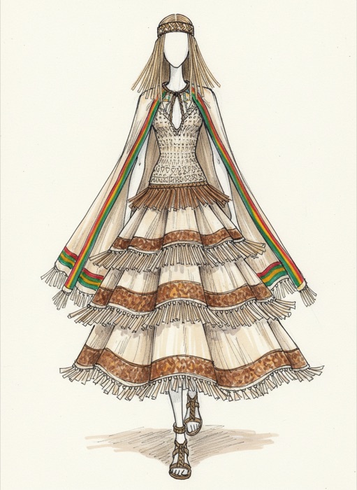 The sketch of Guyana's national costume, Rupununi hammock