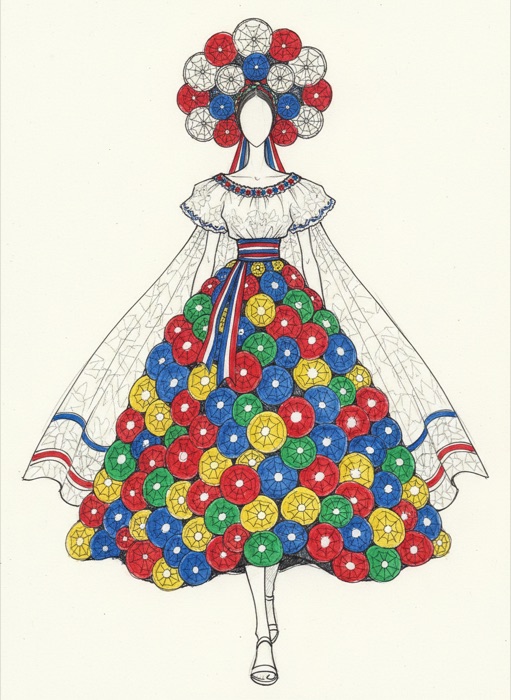 The sketch of Paraguay's national costume, Ñandutí