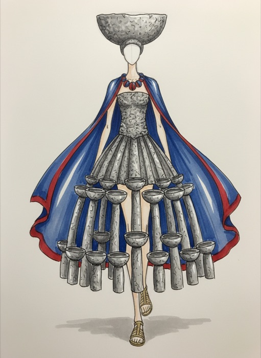 The sketch of Guam's national costume, Latte Stone