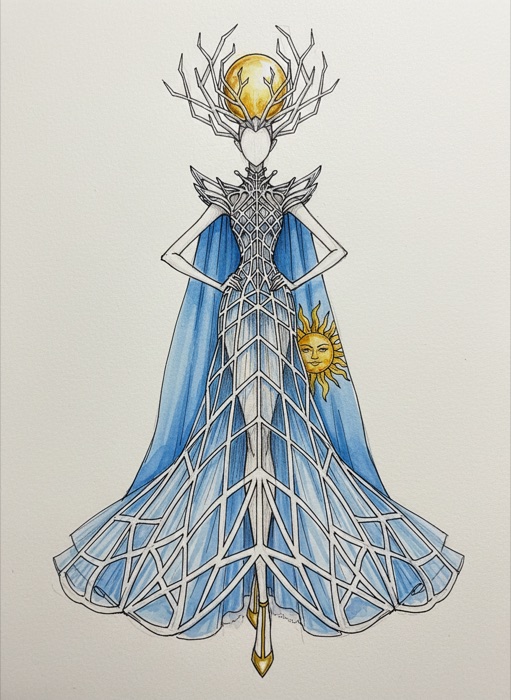 The sketch of Kazakhstan's national costume, Bayterek