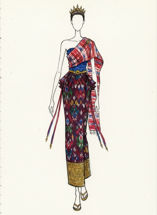 The sketch of Thailand's national costume, Pha Mudmee