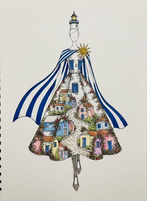 The sketch of Uruguay's national costume, Colonia del Sacramento