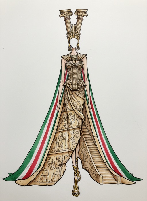 The sketch of Iran's national costume, Takht-e Jamshid