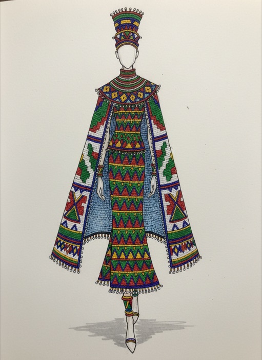 The sketch of South Africa's national costume, Ndebele Beadwork