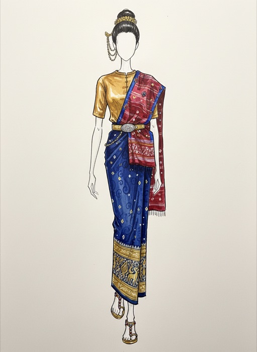 The sketch of Laos's national costume, Sinh Lao