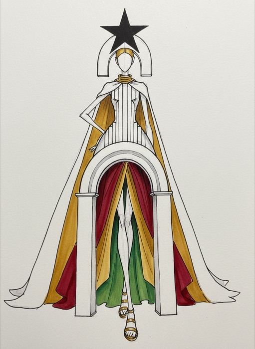 The sketch of Ghana's national costume, Black Star Gate