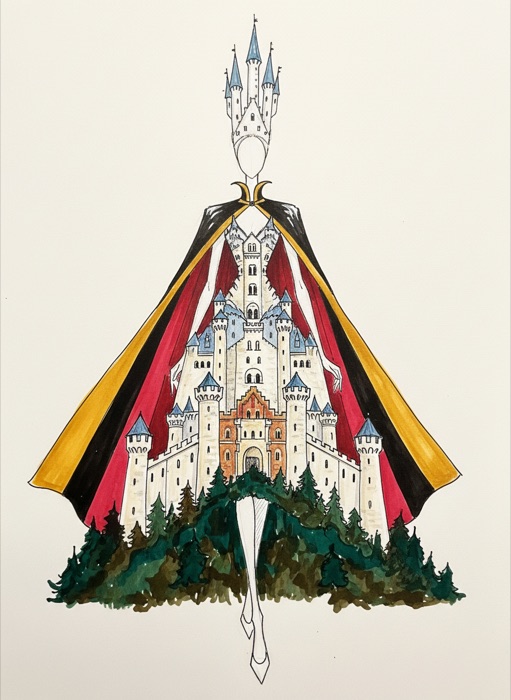 The sketch of Germany's national costume, Neuschwanstein