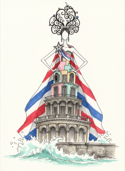 The sketch of Cuba's national costume, La Habana Vieja