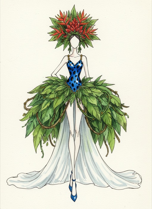 The sketch of Suriname's national costume, Okopipi