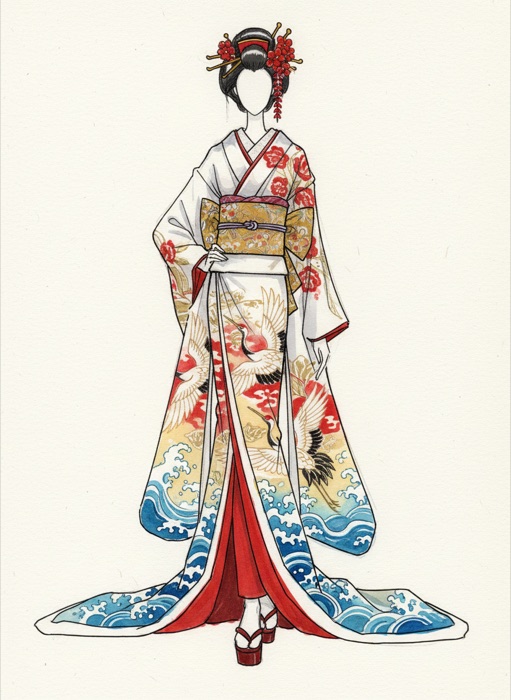 The sketch of Japan's national costume, Furisode