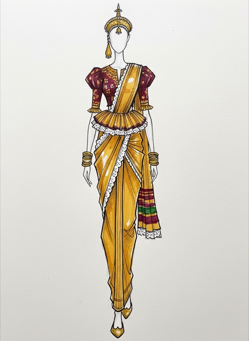 The sketch of Sri Lanka's national costume, Kandyan Osariya