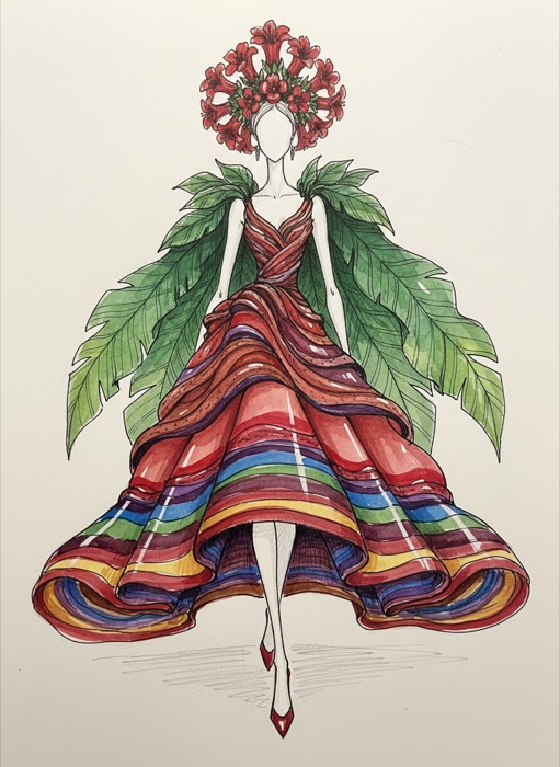 The sketch of Mauritius's national costume, Sept Couleurs