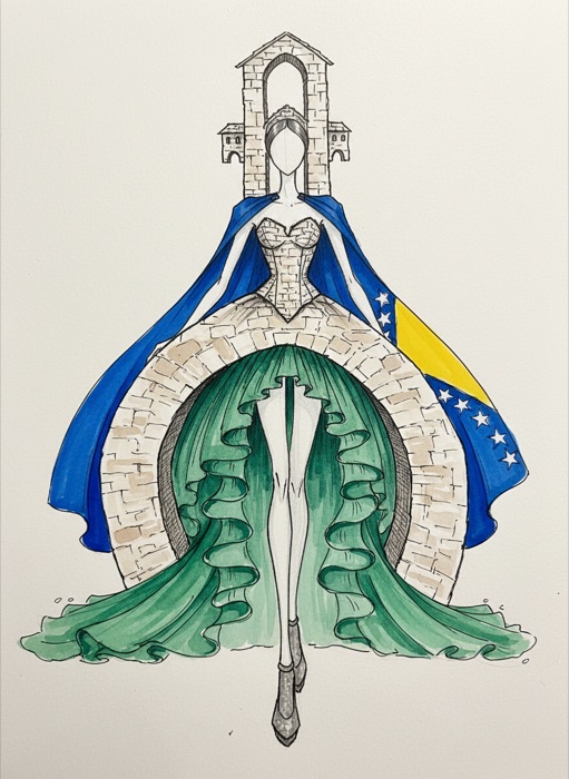 The sketch of Bosnia and Herzegovina's national costume, Stari Most