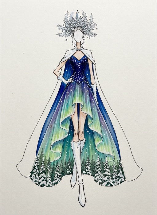 The sketch of Finland's national costume, Revontulet