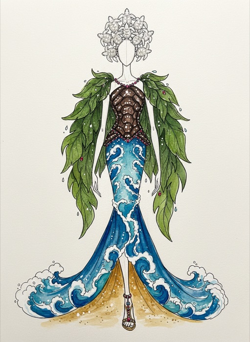 The sketch of Equatorial Guinea's national costume, Tortugas de Bioko