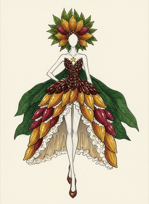 The sketch of Cameroon's national costume, Cacao du Cameroun