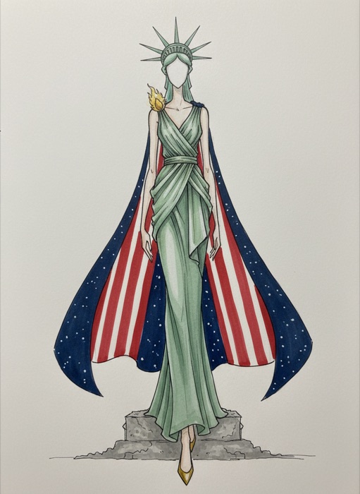 The sketch of United States's national costume, Liberty Enlightening the World