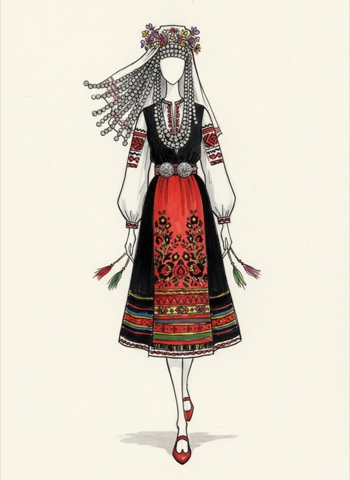 The sketch of Bulgaria's national costume, Sukman
