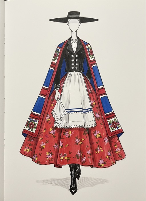 The sketch of Chile's national costume, Chamanto