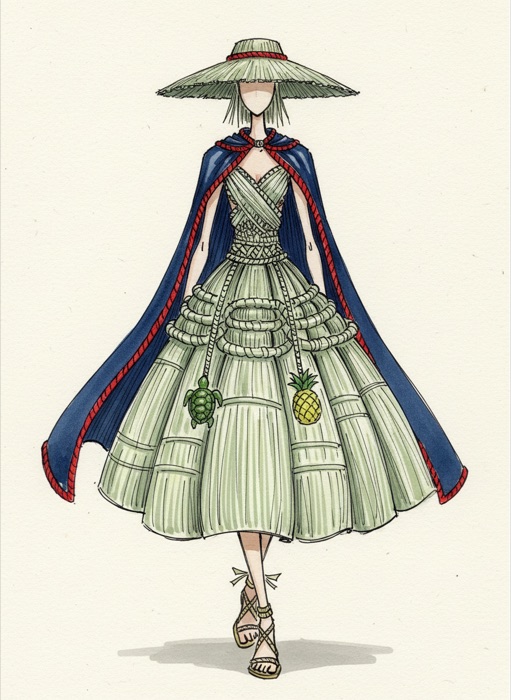 The sketch of Cayman Islands's national costume, Silver Thatch