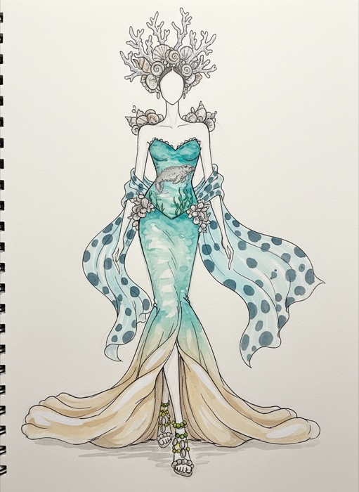 The sketch of Mozambique's national costume, Bazaruto
