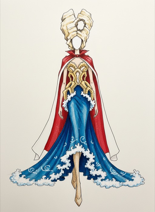 The sketch of Lebanon's national costume, Raouché