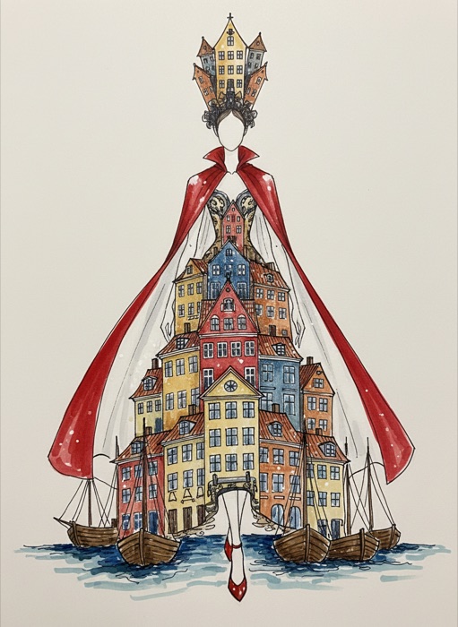 The sketch of Denmark's national costume, Nyhavn