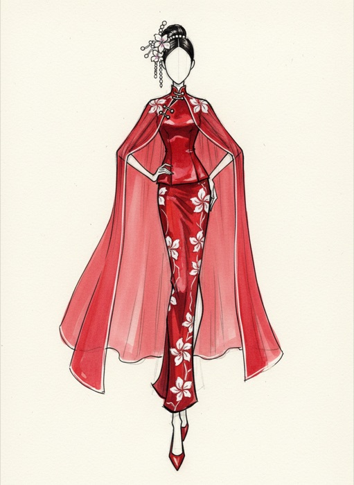 The sketch of Hong Kong's national costume, 長衫